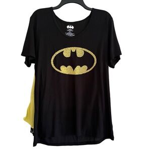 Adult Batman Logo Removable Cape Black Costume Tee with Gold Logo
